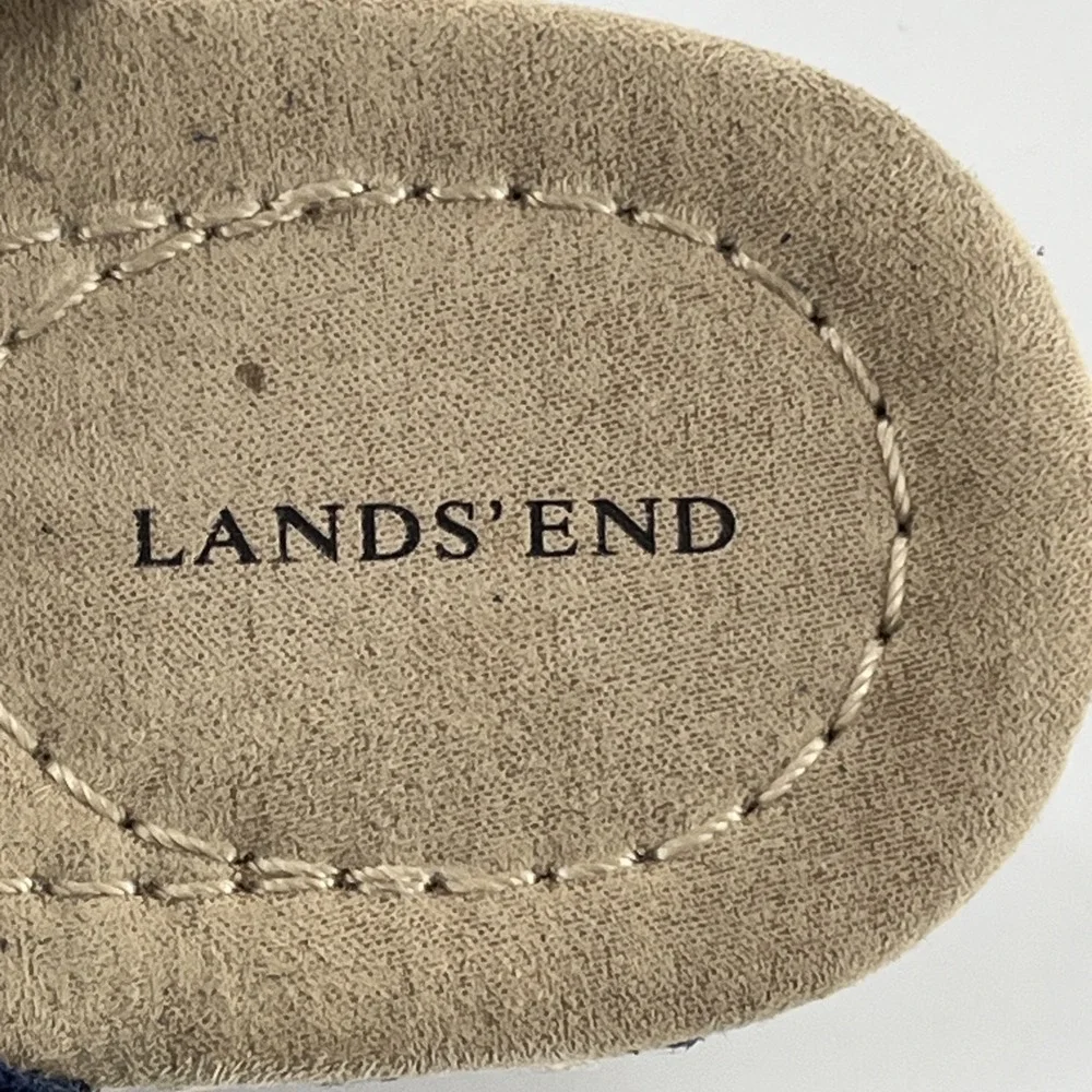 Lands End Espadrille Sandal Womens 7 Wedge Slingback Open Toe Blue Suede Chevron
